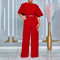 Fashionable round neck solid color high waisted oversized wide leg jumpsuit