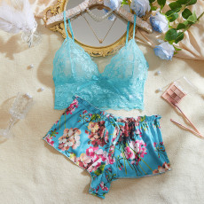 Fun lingerie set with lace perspective seductive bra and shorts two-piece set