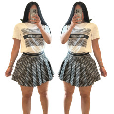 Summer New Fashion Short sleeved Short Skirt Two Piece Set