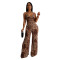 Women's leopard print jumpsuit with suspender, slightly flared sleeveless jumpsuit, summer