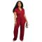 Women's short sleeved set with loose pleats and breathable V-neck two-piece shirt set for summer
