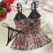 Sexy and Fun Underwear Lace Perspective Temptation Sleeping Dress thong Two Piece Set