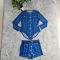New style imitation denim printed mesh jumpsuit+half skirt two-piece set