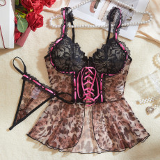 Sexy and Fun Underwear Lace Perspective Temptation Sleeping Dress thong Two Piece Set