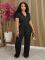 Women's short sleeved set with loose pleats and breathable V-neck two-piece shirt set for summer