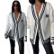 Cardigan V-neck embroidered temperament black and white color matching slim fit cardigan sweater jacket
