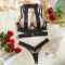 Sexy and fun lingerie strap with contrasting colors, tempting bra and thong two-piece set