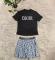 New embossed+embroidered fashion style short sleeved+short skirt two-piece set