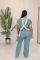 Women's fashion color matching loose short sleeved straight leg pants casual two-piece set