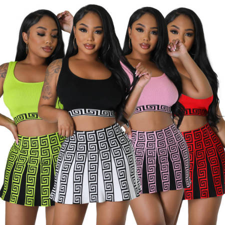 Sports casual skirt, vest, sweater, short set