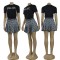 New embossed+embroidered fashion style short sleeved+short skirt two-piece set