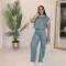 Women's fashion color matching loose short sleeved straight leg pants casual two-piece set