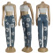 Casual versatile denim high waisted light blue washed long pants jeans