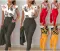 18 COLORS Fashionable printed lotus leaf sleeve top, solid color pants set with belt OL dress