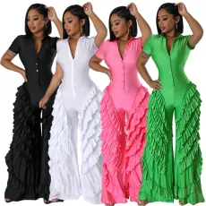 Fashionable short sleeved loose fitting jumpsuit