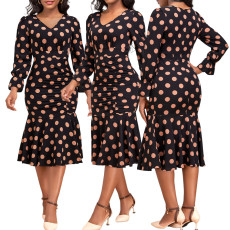 Sexy and fashionable digital printed long sleeved women's dress