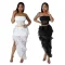 Sleeveless lace strapless top paired with irregular skirt solid color two-piece set