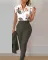 18 COLORS Fashionable printed lotus leaf sleeve top, solid color pants set with belt OL dress