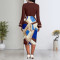 Fashionable digital printed long sleeved round neck women's dress