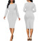 Fashionable solid color white collar long sleeved spring and autumn women's dress
