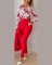 printed standing collar long sleeved shirt top with belt and solid color pants  11 STYLES/COLOR