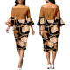 Sexy and fashionable digital printed one line collar strapless dress