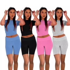 New Short sleeved Round Neck Flipped Shorts Casual two-piece Set
