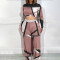 Printed color blocking exposed navel top and wide leg pants set