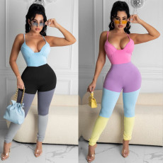 Multi color patchwork vest with suspender and sexy jumpsuit