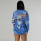 Fashion printed two-piece long sleeved shirt top paired with shorts