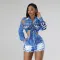 Fashion printed two-piece long sleeved shirt top paired with shorts