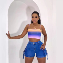Water washed elastic denim cotton ultra short buttocks pants