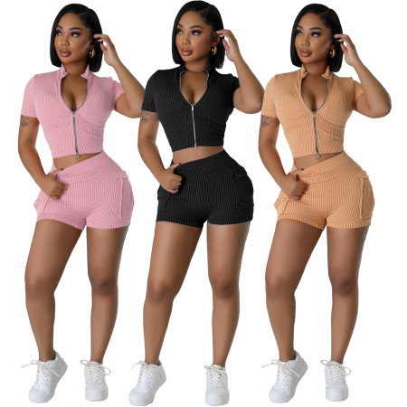Sexy and fashionable two-way zipper casual set