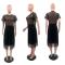 Summer new mesh lining short sleeved long skirt set in 2 colors