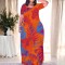 Fashionable printed women's long skirt dress
