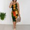 Fashionable printed women's suspender dress