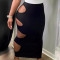 Sexy ribbed rubber waistband trendy hollowed out casual skirt