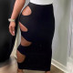 Sexy ribbed rubber waistband trendy hollowed out casual skirt