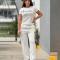 A casual and fashionable temperament set with steel stamp embossed embroidery pockets, two-piece set