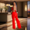 Fashion women's solid color V-neck fashion pants jumpsuit