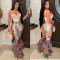 Fashion women's printed flared pants with ruffled edges