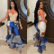 Fashion women's printed flared pants with ruffled edges