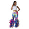 Fashion women's printed flared pants with ruffled edges