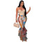 Fashion women's printed flared pants with ruffled edges