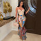 Fashion women's printed flared pants with ruffled edges