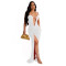 Fashionable women's solid color suspender mesh dress long