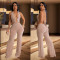 Fashion women's solid color V-neck fashion pants jumpsuit