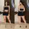 Women's solid color suspender shorts two-piece set