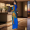 Fashionable women's pleated color patchwork casual dress length