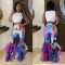 Fashion women's printed flared pants with ruffled edges